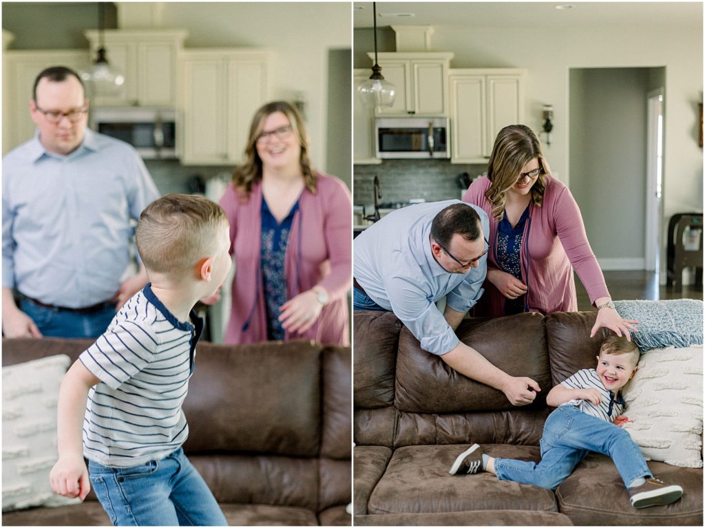 family having fun in their living room during a photoshoot in Newnan, Georgia