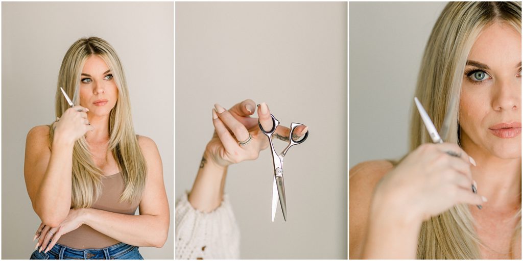 hair stylist holding scissors for branding photo
