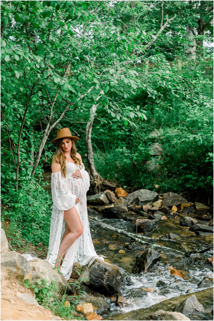 maternity session by a river and rocks in North Georgia